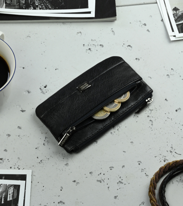 Portchei piele naturala cu 2 compartimente Rovicky, PCH300, Negru [10]