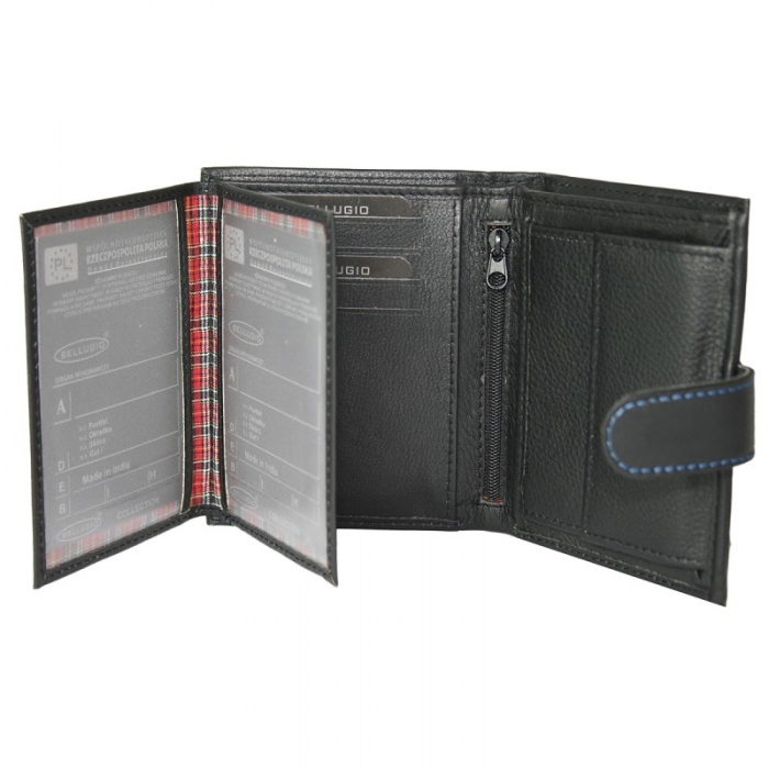 Portofel barbati din piele naturala cu cusatura albastra Bellugio PORMZ011 [3]