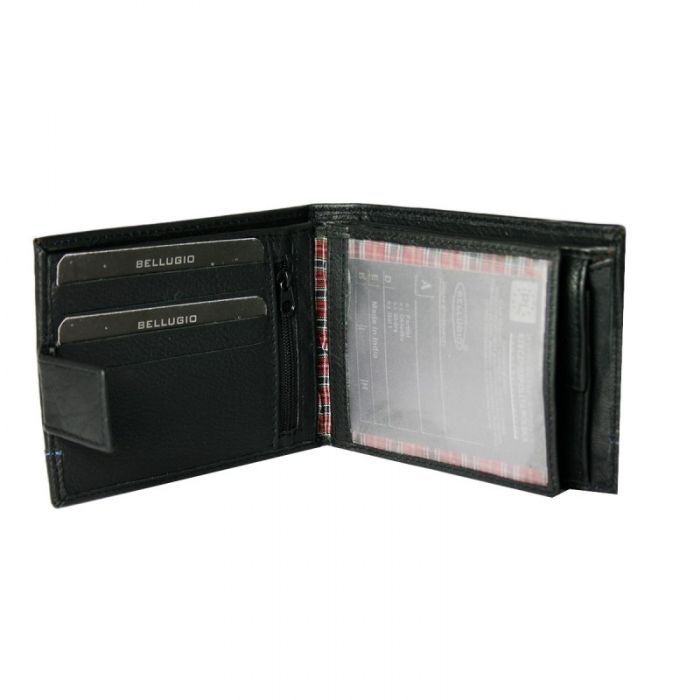 Portofel barbati din piele naturala cu cusatura albastra Bellugio PORMZ012 [2]