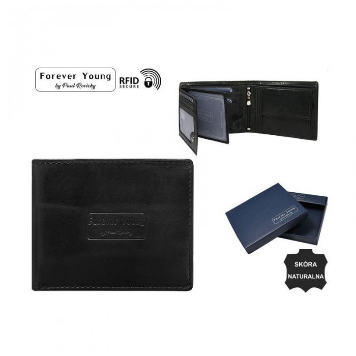 Portofel barbati din piele naturala cu protectie RFID Forever Young PORM623 Negru [3]