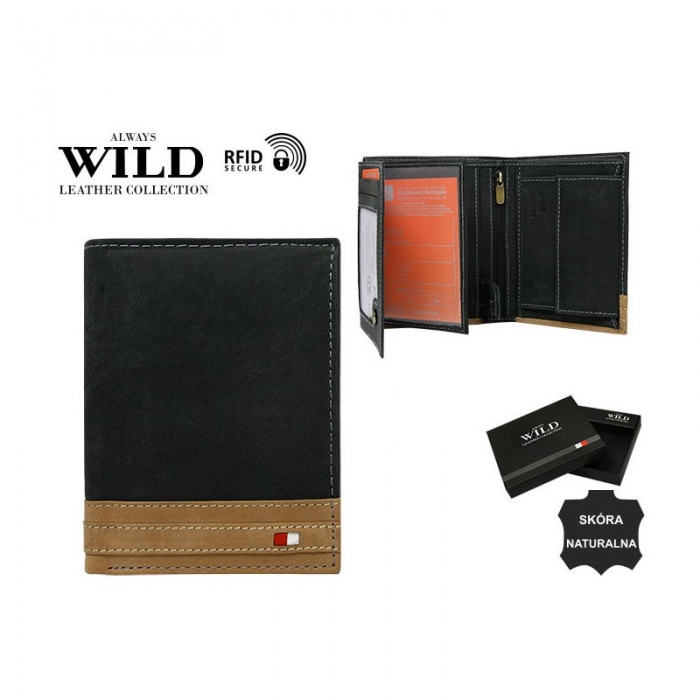 Portofel barbati din piele naturala cu protectie RFID Wild PORM586 Negru [3]