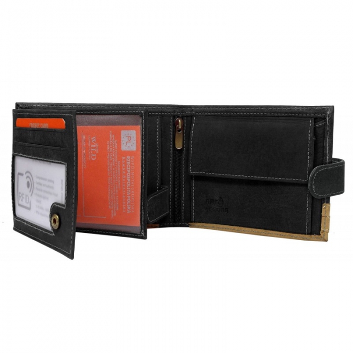 Portofel barbati din piele naturala cu protectie RFID Wild PORM603 Negru [2]