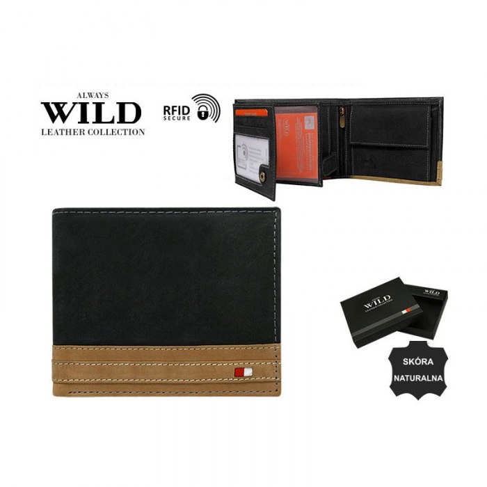 Portofel barbati din piele naturala cu protectie RFID Wild PORM611 Negru [3]