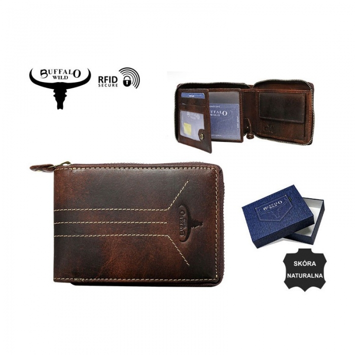 Portofel barbati din piele naturala cu protectie RFID Wild PORM634 Maron [3]