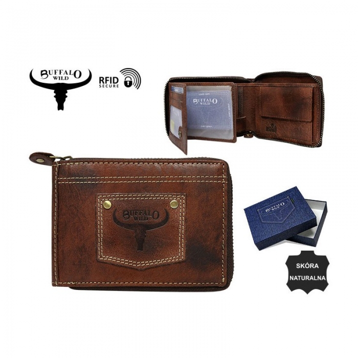 Portofel barbati din piele naturala cu protectie RFID Wild PORM635 Maron [3]