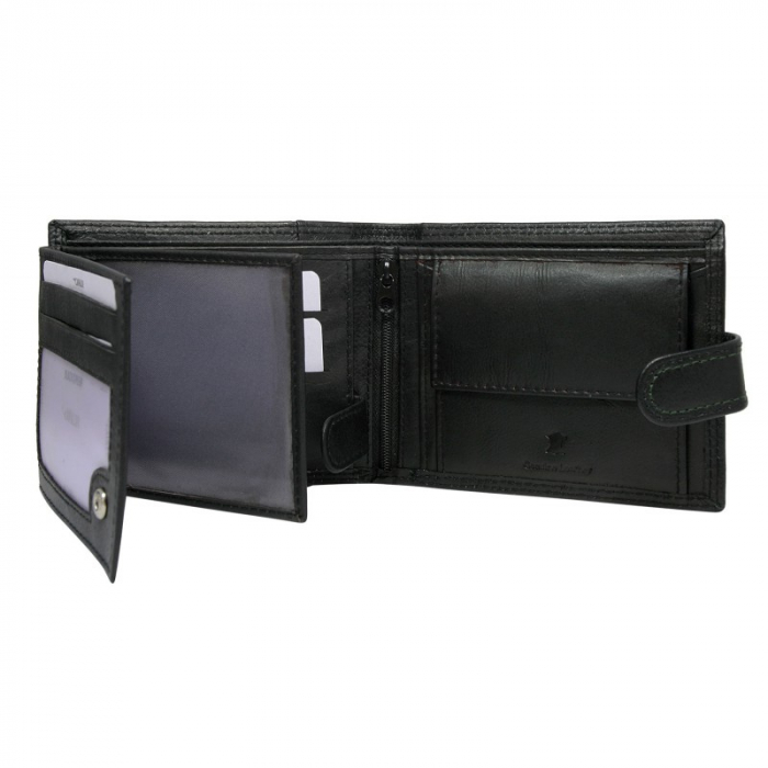 Portofel barbati, PORMG024, piele naturala, Negru cu Verde [2]