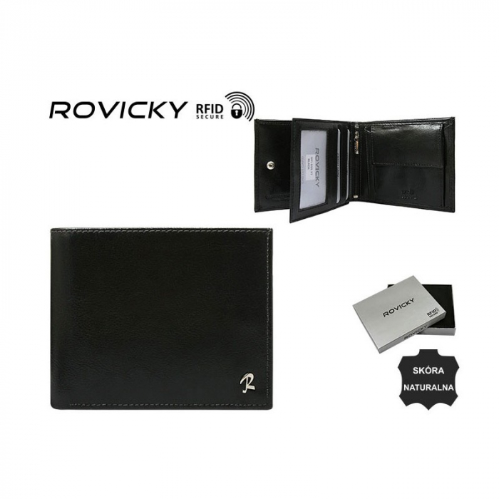 Portofel barbati premium din piele naturala Rovicky PORMG042, cu RFID, Negru [4]