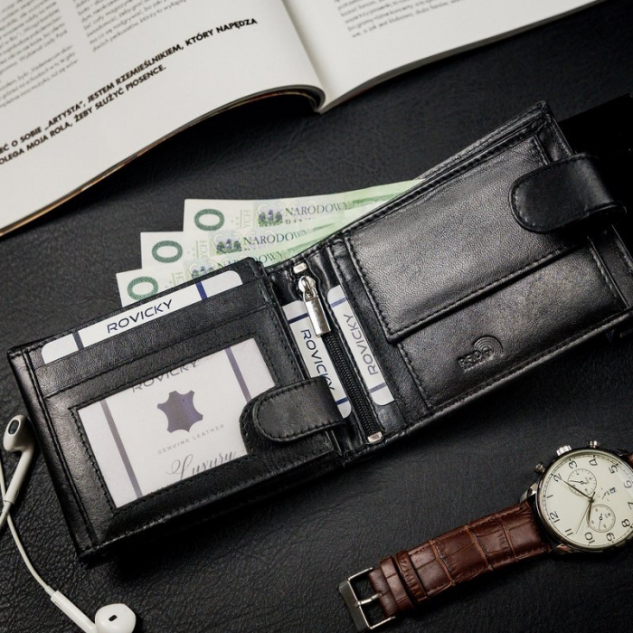 Portofel barbati premium din piele naturala Rovicky PORMG203, cu RFID, Negru [8]