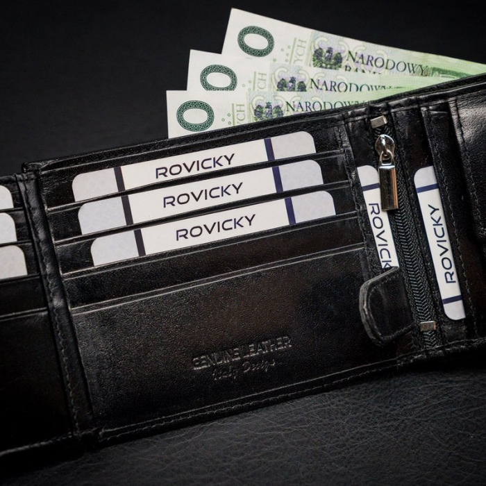Portofel barbati premium din piele naturala Rovicky PORMG203, cu RFID, Negru [10]