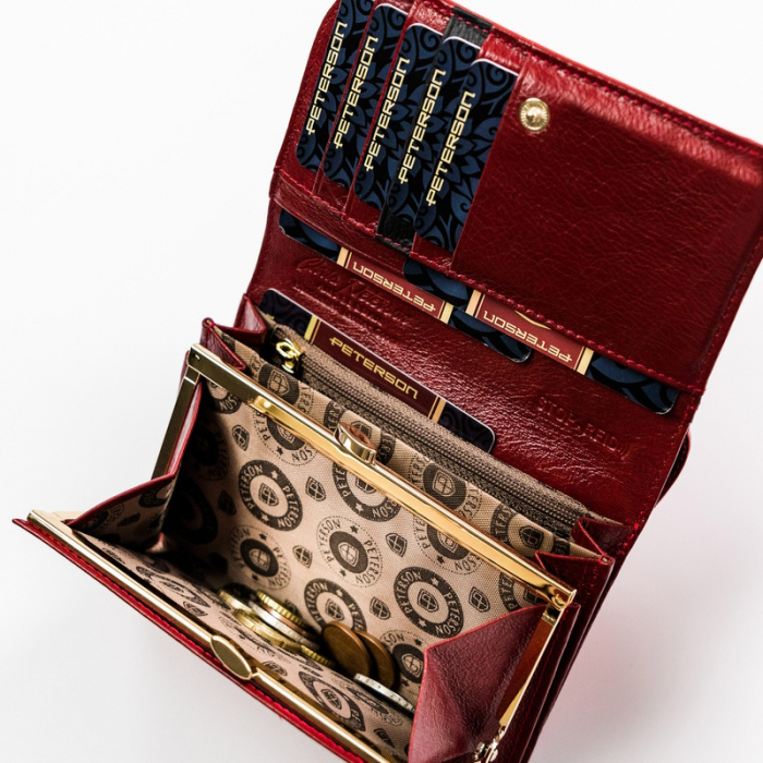 Portofel dama din piele naturala Peterson PORTG515, Rosu, RFID [7]