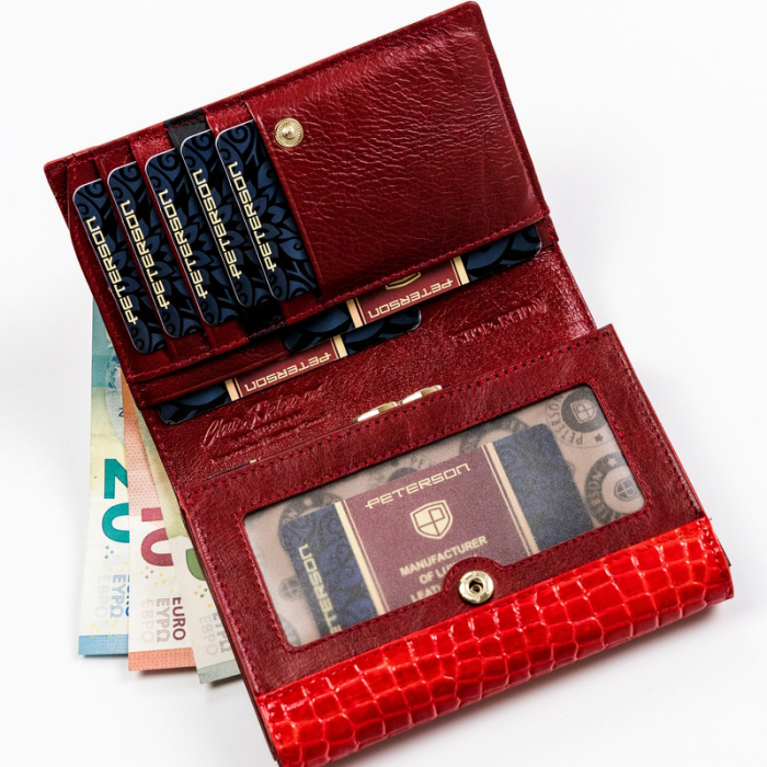 Portofel dama din piele naturala Peterson PORTG515, Rosu, RFID [3]