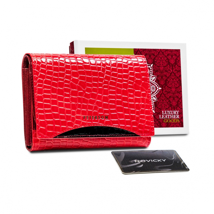 Portofel dama din piele naturala Peterson PORTG515, Rosu, RFID [5]