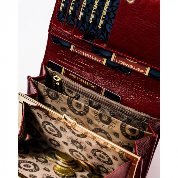 Portofel dama din piele naturala Peterson PORTG515, Rosu, RFID [2]