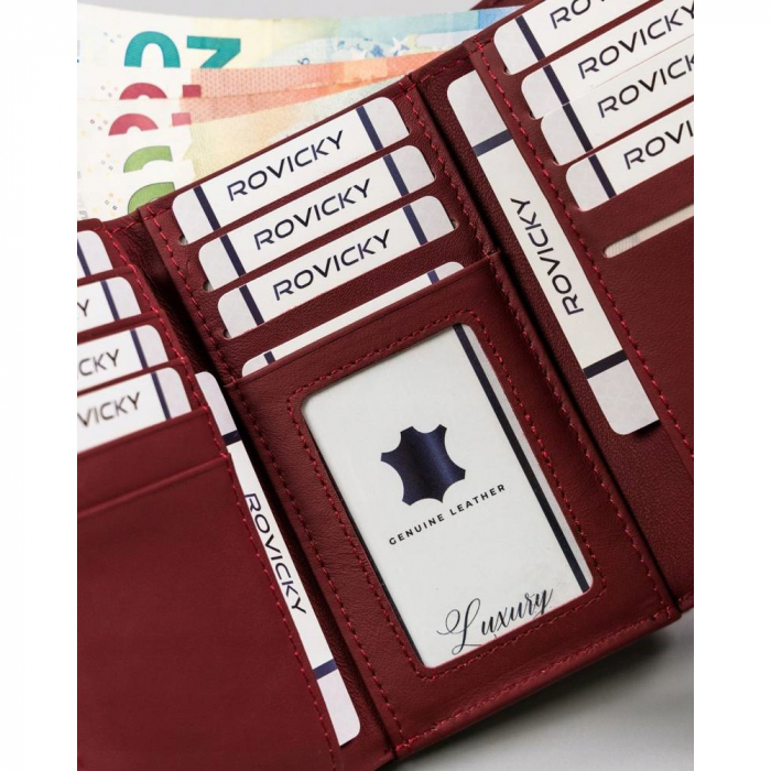 Portofel dama din piele naturala PORTG510, Rosu, Rovicky, RFID [7]