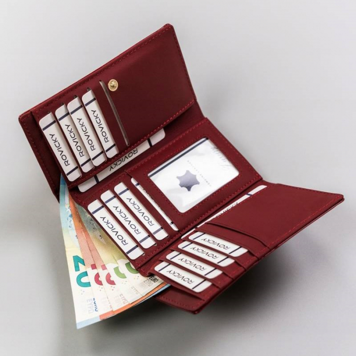 Portofel dama din piele naturala PORTG510, Rosu, Rovicky, RFID [4]