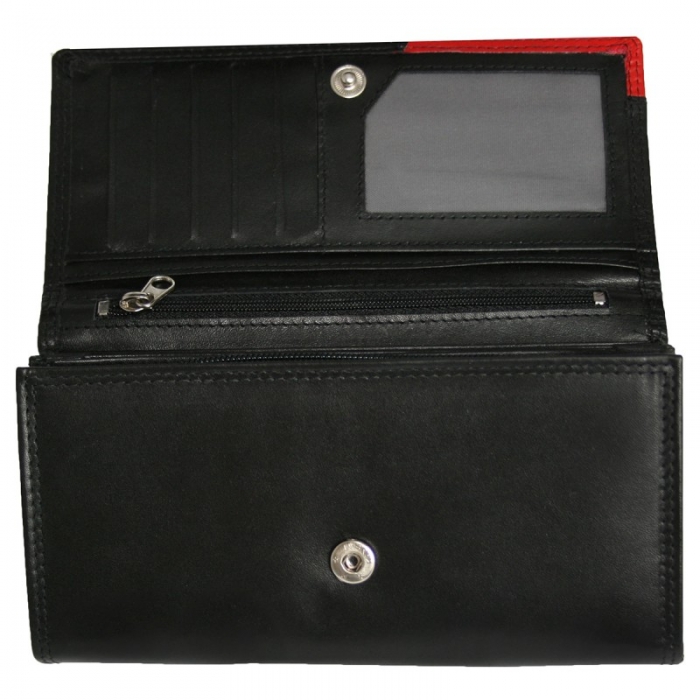 Portofel dama piele naturala Bellugio PORT200 Negru cu Rosu [3]