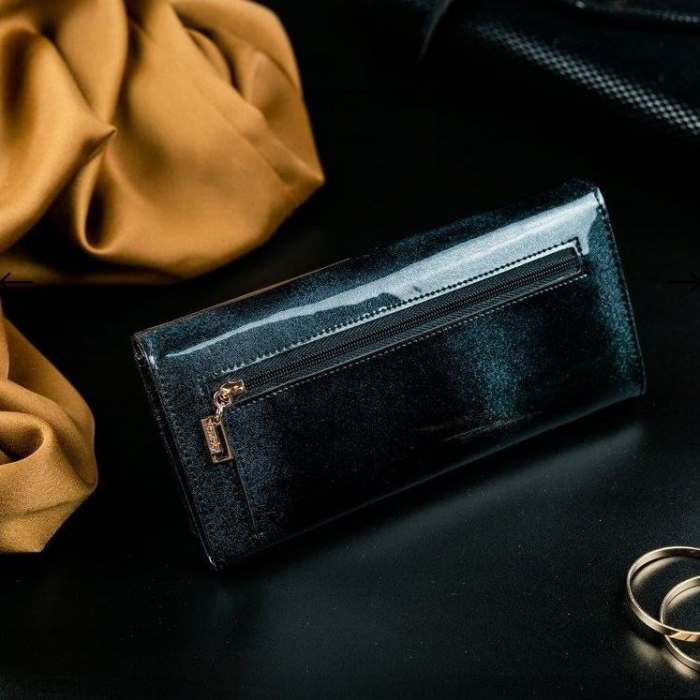 Portofel de lux pentru dama din piele naturala lacuita PORTG004, Negru [7]