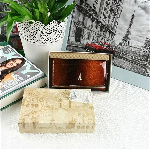 Portofel de lux pentru dama din piele naturala lacuita PORTG007, Maron [13]