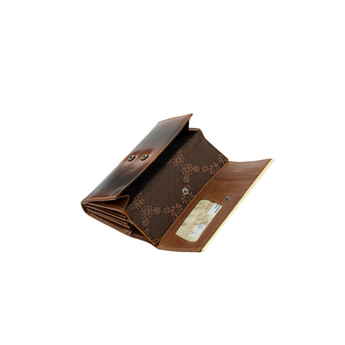 Portofel de lux pentru dama din piele naturala lacuita PORTG007, Maron [3]