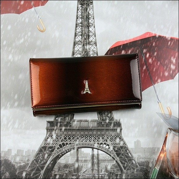 Portofel de lux pentru dama din piele naturala lacuita PORTG007, Maron [8]