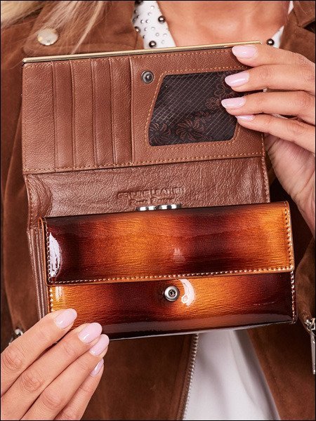 Portofel de lux pentru dama din piele naturala lacuita PORTG007, Maron [6]