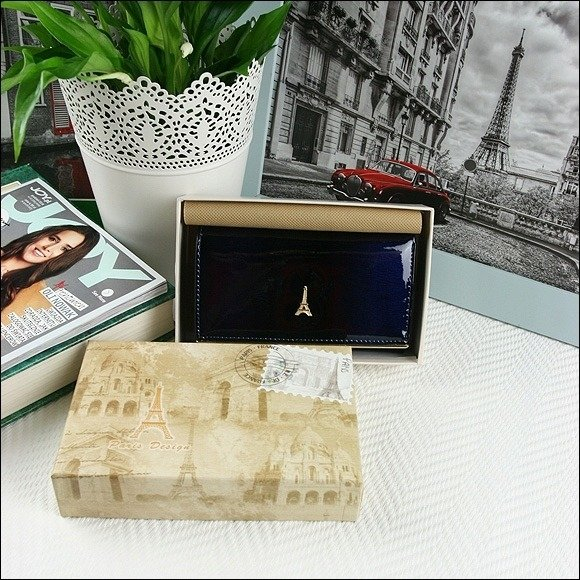 Portofel de lux pentru dama din piele naturala lacuita PORTG006, Albastru [10]