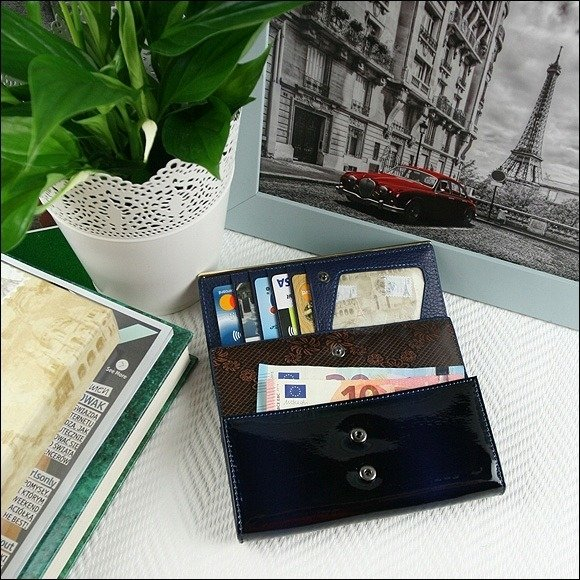 Portofel de lux pentru dama din piele naturala lacuita PORTG006, Albastru [9]