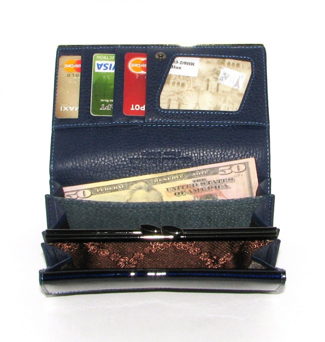 Portofel de lux pentru dama din piele naturala lacuita PORTG006, Albastru [5]