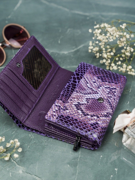 Portofel de lux pentru dama din piele naturala PORTG009 model sarpe, Lila [7]