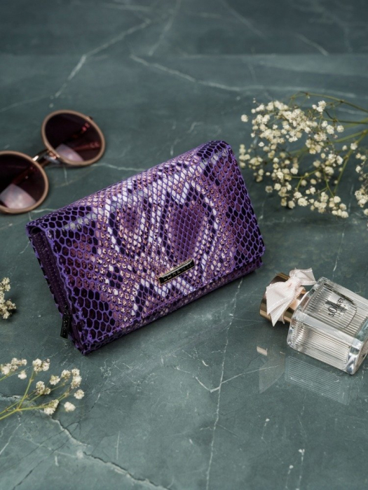 Portofel de lux pentru dama din piele naturala PORTG009 model sarpe, Lila [2]