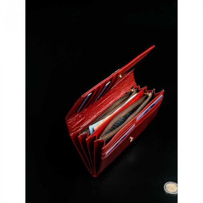 Portofel de lux pentru dama din piele naturala PORTG012, Rosu [7]