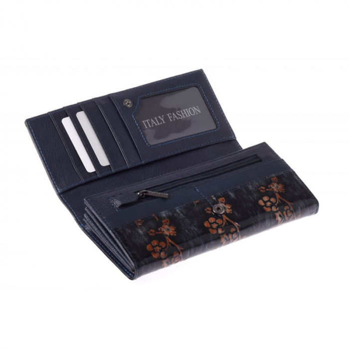 Portofel lux dama din piele naturala lacuita, maron, cu flori de cires Lorenti PORTG024 [4]