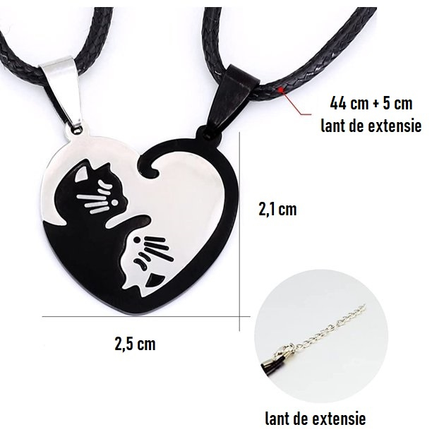 Set 2 coliere cu pisicute Ying si Yang in forma de inima [5]