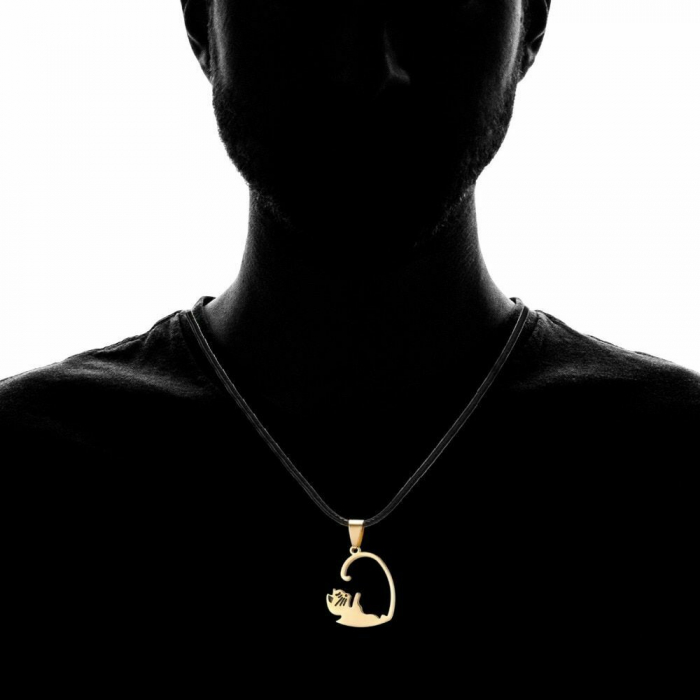 Set 2 coliere cu 2 snururi si pisicute Ying si Yang in forma de inima [5]