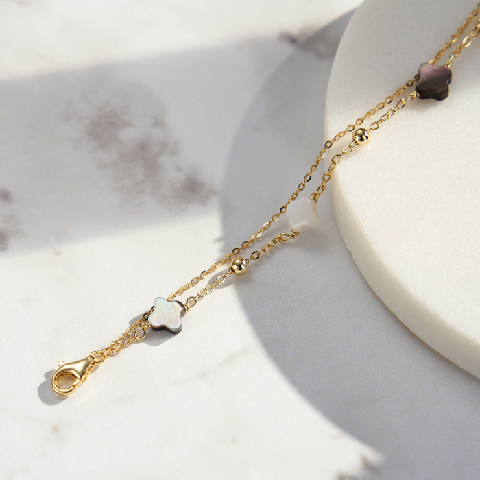 Set argint 925 colier si bratara placate cu aur 14K cu pandantive din sidef Trifoi cu Patru Foi [10]