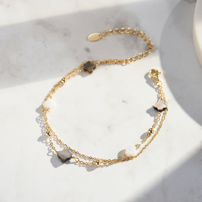 Set argint 925 colier si bratara placate cu aur 14K cu pandantive din sidef Trifoi cu Patru Foi [11]