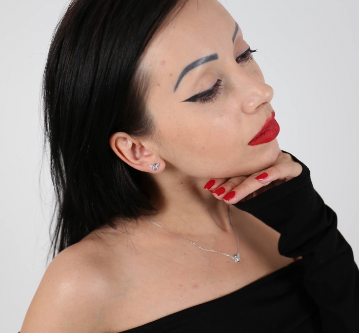 Set argint 925 aurit cu fluturi si zirconii negre - Be Nature STU0037 [3]