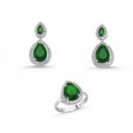 Set argint 925 rodiat cu zirconii albe si verzi - Be Elegant STU0030 [3]