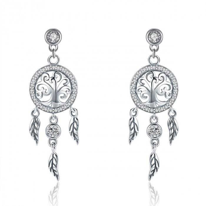 Set argint cercei si colier cu Dreamcatcher si Copacul Vietii [7]