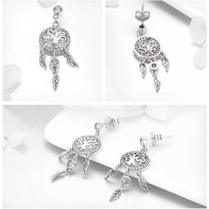Set argint cercei si colier cu Dreamcatcher si Copacul Vietii [5]