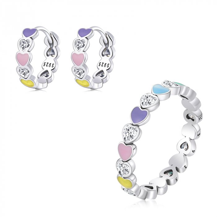 Set argint cu inimioare colorate [4]