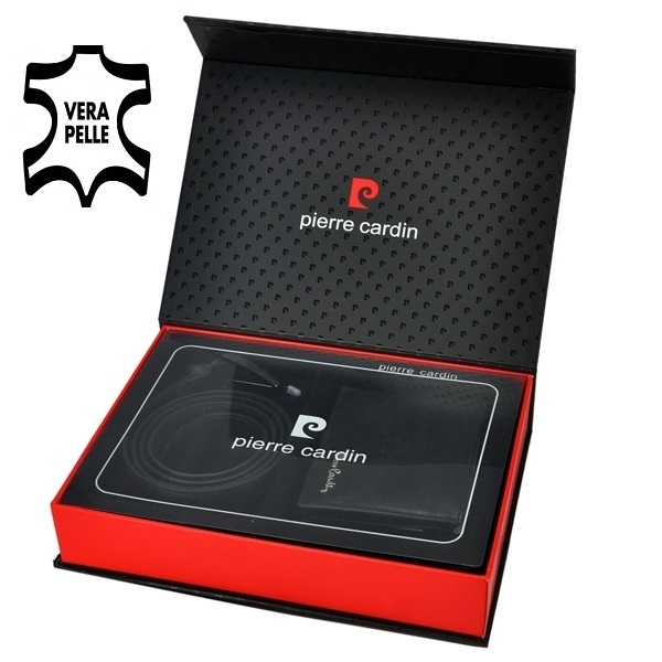 Set cadou barbati din piele naturala (portofel + curea) Pierre Cardin PORM212 Negru [6]