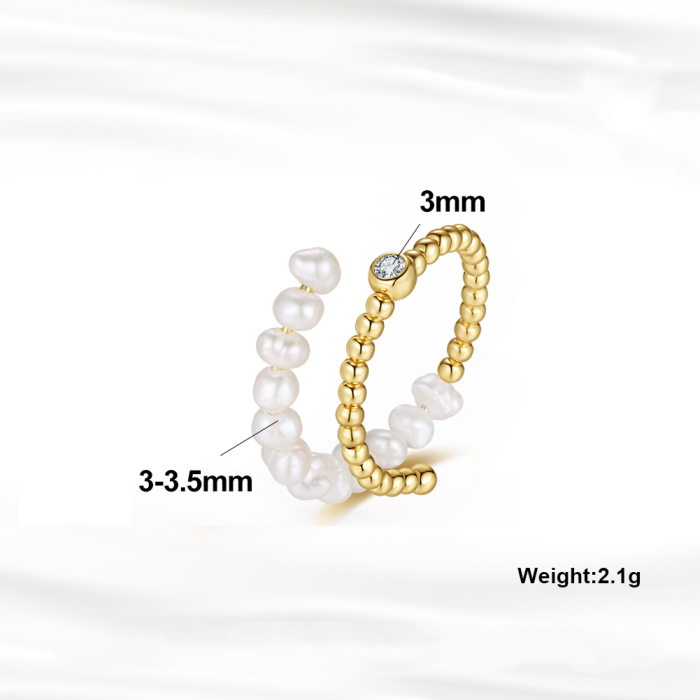 Set colier, cercei si inel argint 925 placat cu aur 14K cu perle naturale [9]