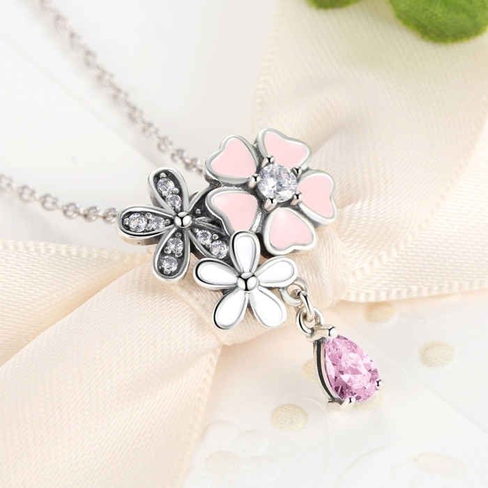 Talisman argint 925 cu lant, floricele si zirconii albe - Be Nature CST0002 [6]