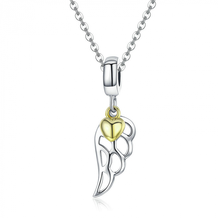 Talisman argint aripa de inger cu inimioara placat cu aur [8]