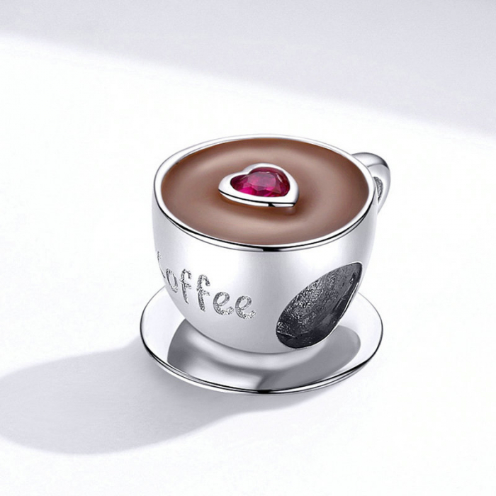 Talisman argint ceasca cu cafea placat cu rodiu [3]