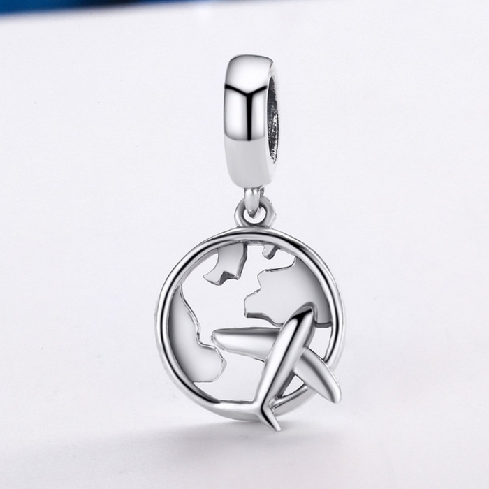 Talisman argint glob pamantesc cu avion [4]