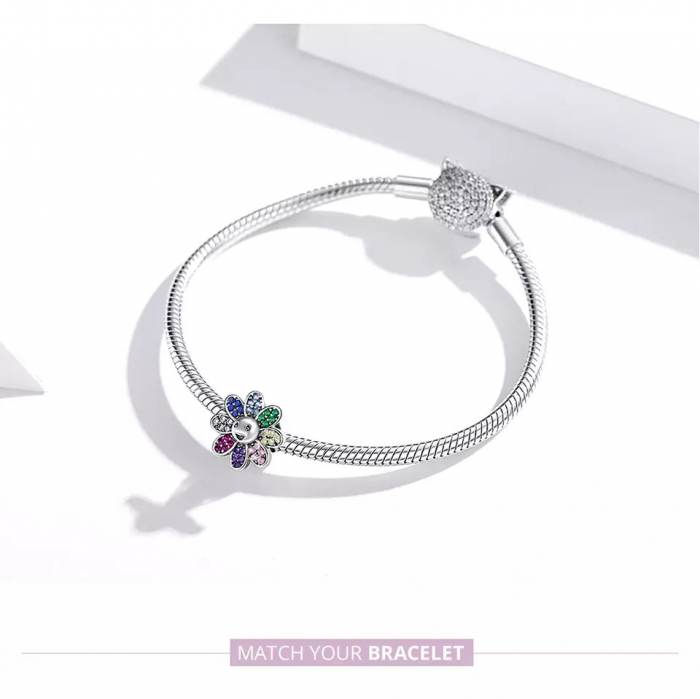 Talisman argint floare vesela cu cristale [4]