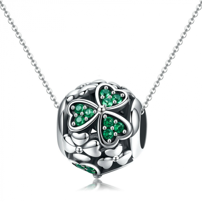 Talisman argint flori si fruze trifoi cu zirconii verzi [2]