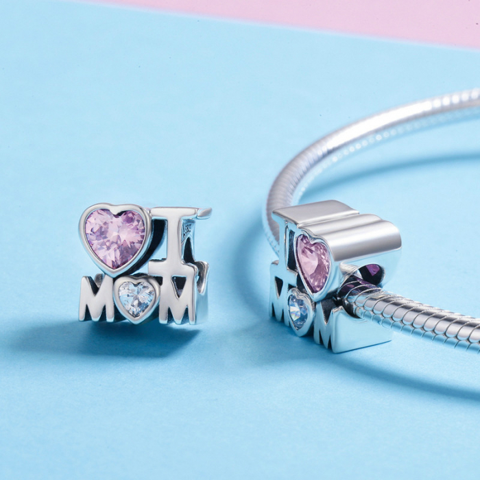 Talisman argint I Love Mom cu doua inimioare [3]